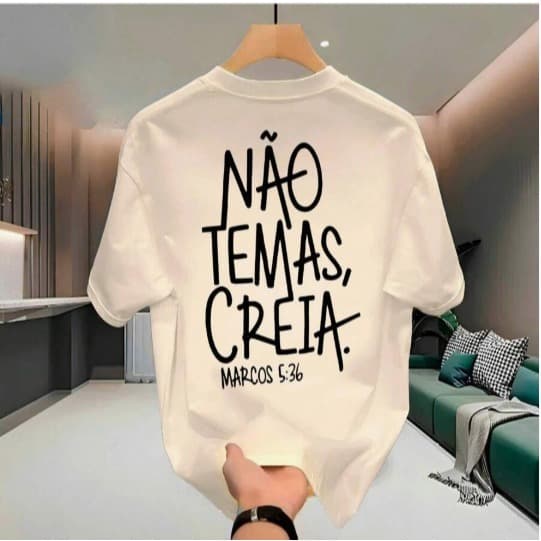 Camiseta Streetwear Masculina  Algodão Estampada Fé Não Temas Creia Camisa Unissex Moda Trevix