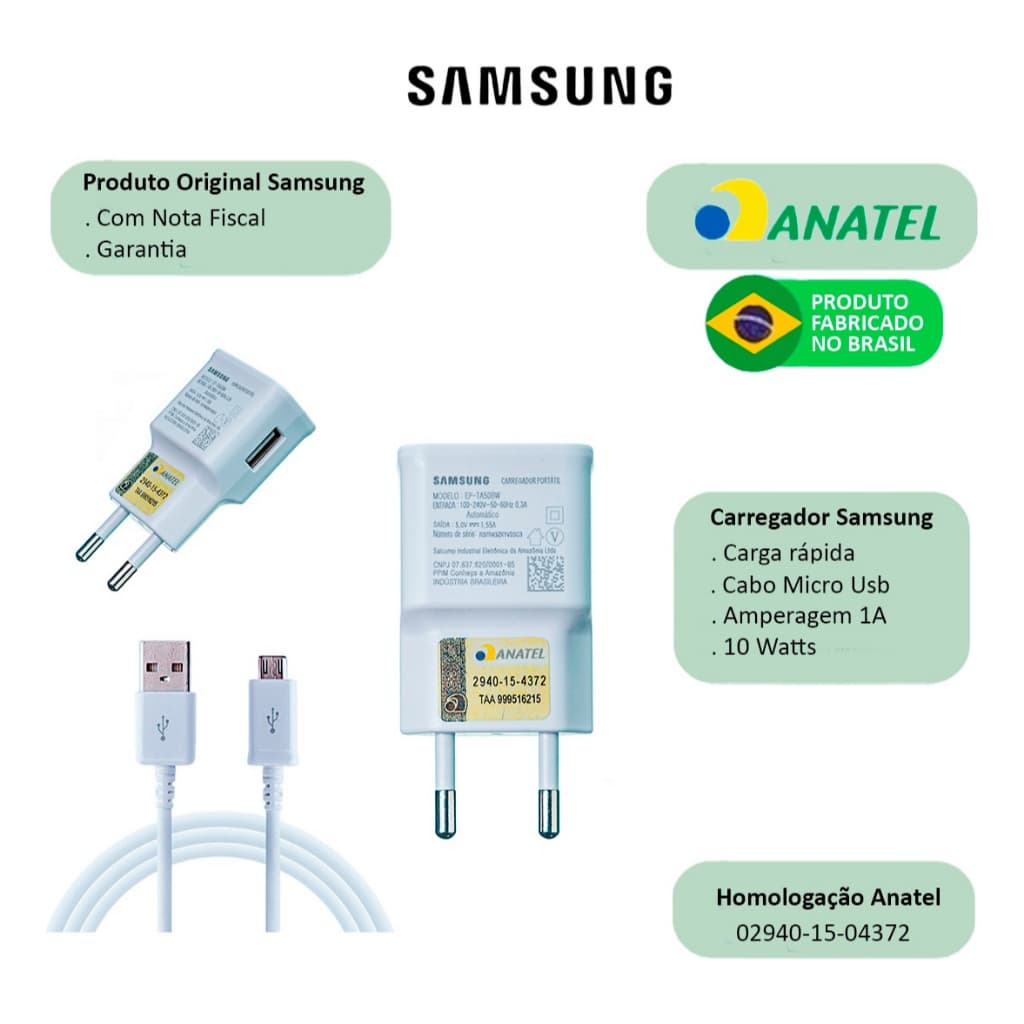 Carregador Samsung Galaxy A03 A10 A10s A02 A01 original