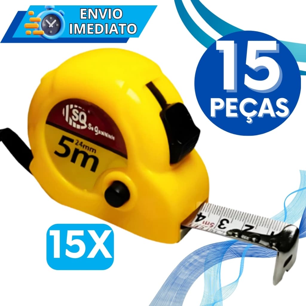 KIT Jogo 15 Trenas de Medição 5 Metros Profissional Fita Trena Métrica Retrátil Resistente Para Obras e Reforma Trava