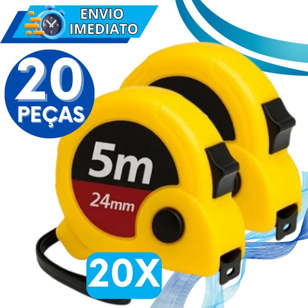 KIT Jogo 20 Trenas de Medição 5 Metros Profissional Fita Trena Métrica Retrátil Resistente Para Obras e Reforma Trava