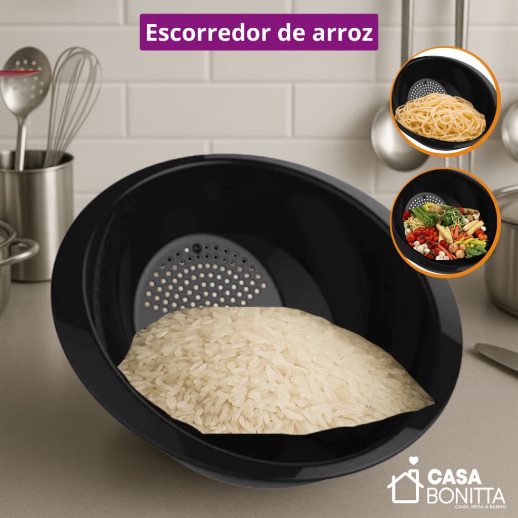 Escorredor Lava Arroz Legumes e Macarrão de Plástico Redondo Cores