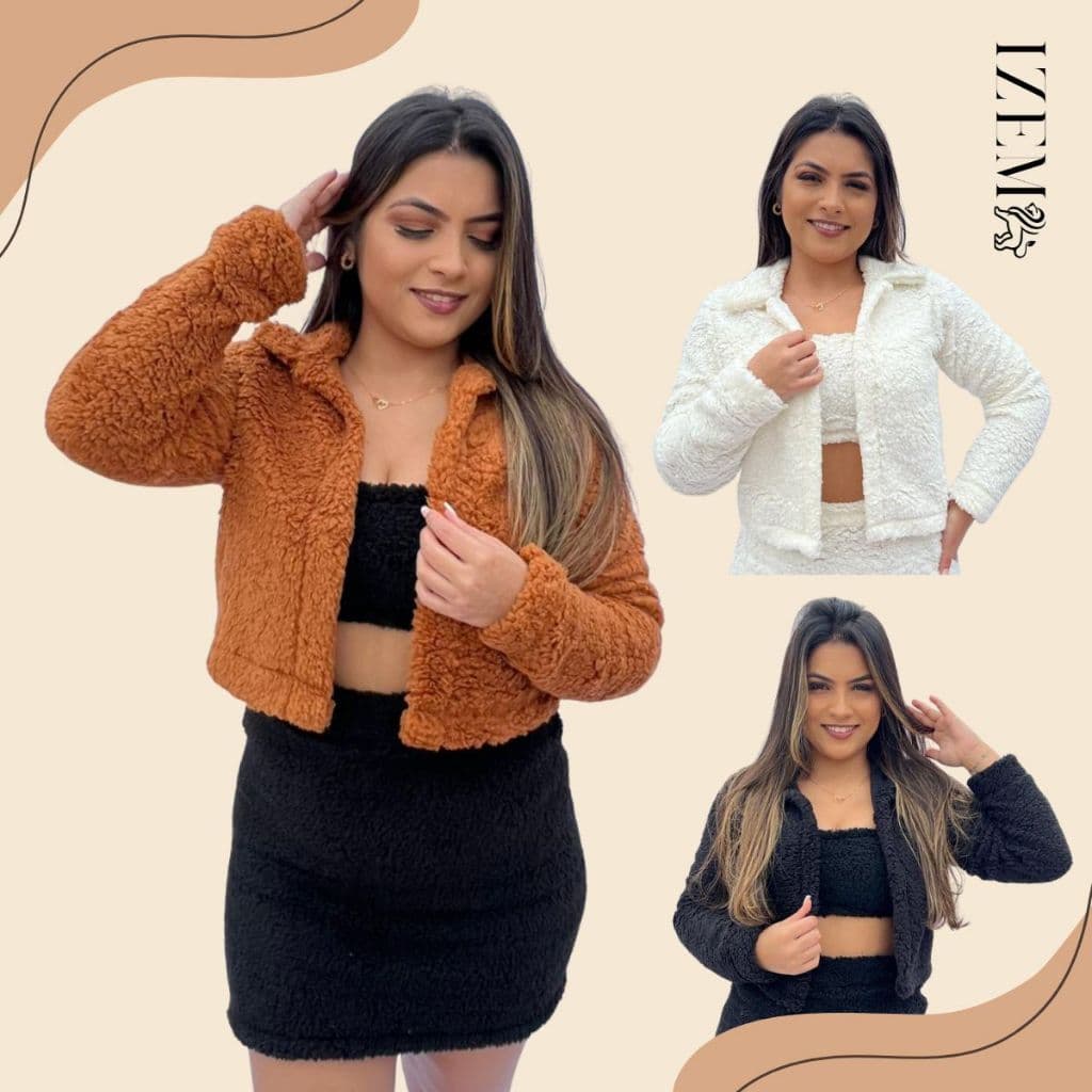 Casaquinho Curto Teddy Feminino de Inverno Blogueirinha