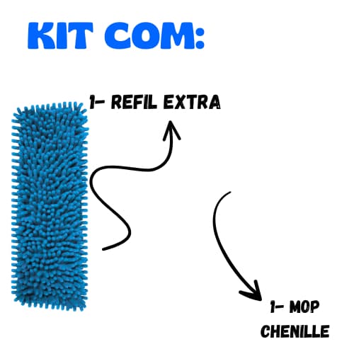 Kit Rodo Mop Chenille Vassoura Com Refil Extra E Pano Em Microfibra