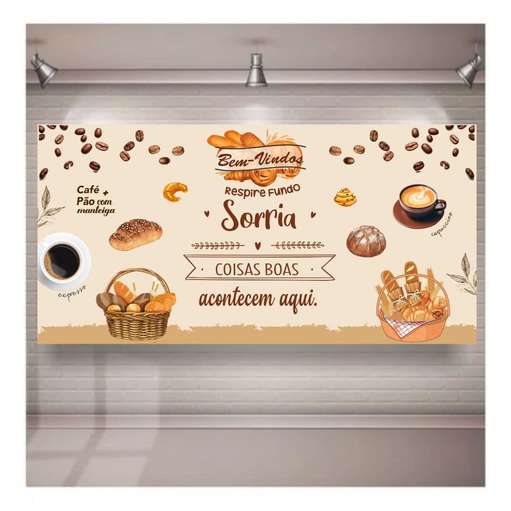 Papel de Parede Padaria Café Pães e Frases Motivacionais PD11