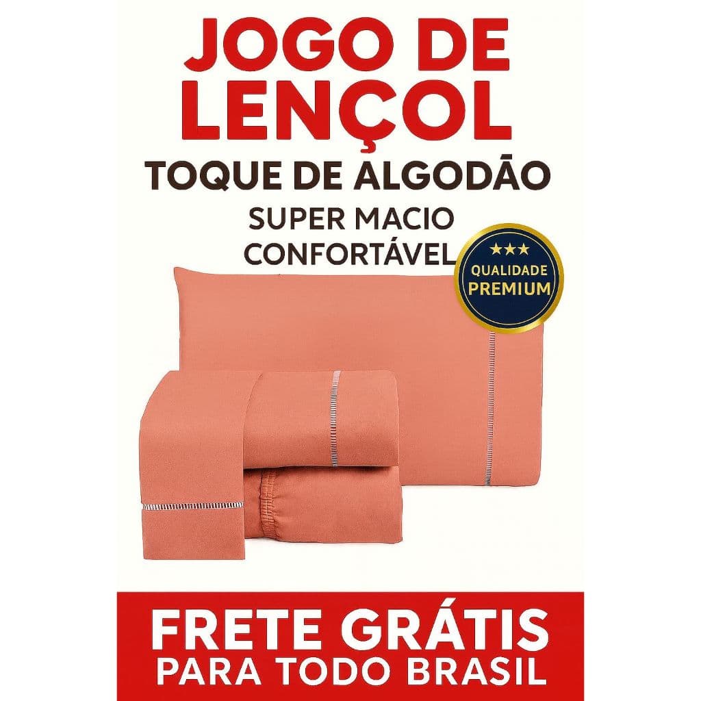 Jogo de Lençol Casal Queen Ponto Palito 03 Peças 800 Fios Toque de Algodão