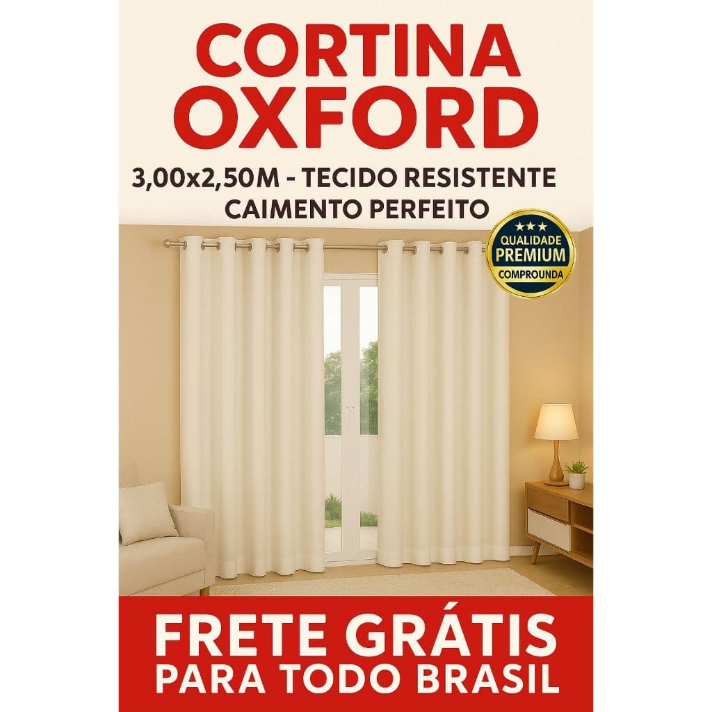 cortina para sala para quarto tecido oxford grosso 3,00 X 2,50 altura varão porta e janela
