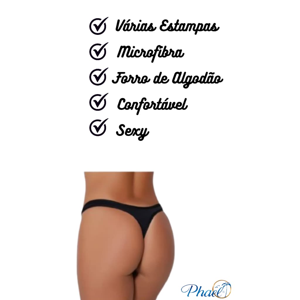 kit Calcinha Fio Dental em Microfibra Estampado Sortido Tamanho P