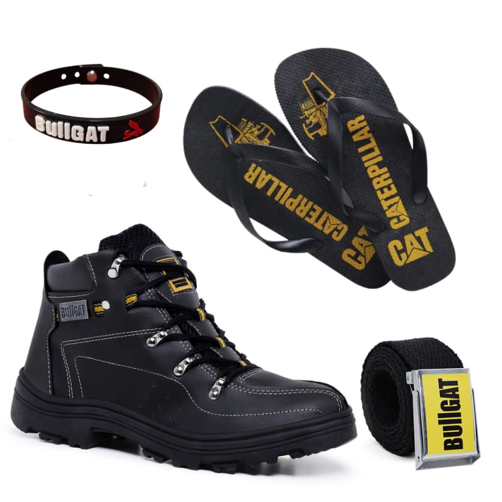 Bota Coturno Bullgat Masculino Confortável de Couro Sintético + Carteira  + Cinto + Pulseira