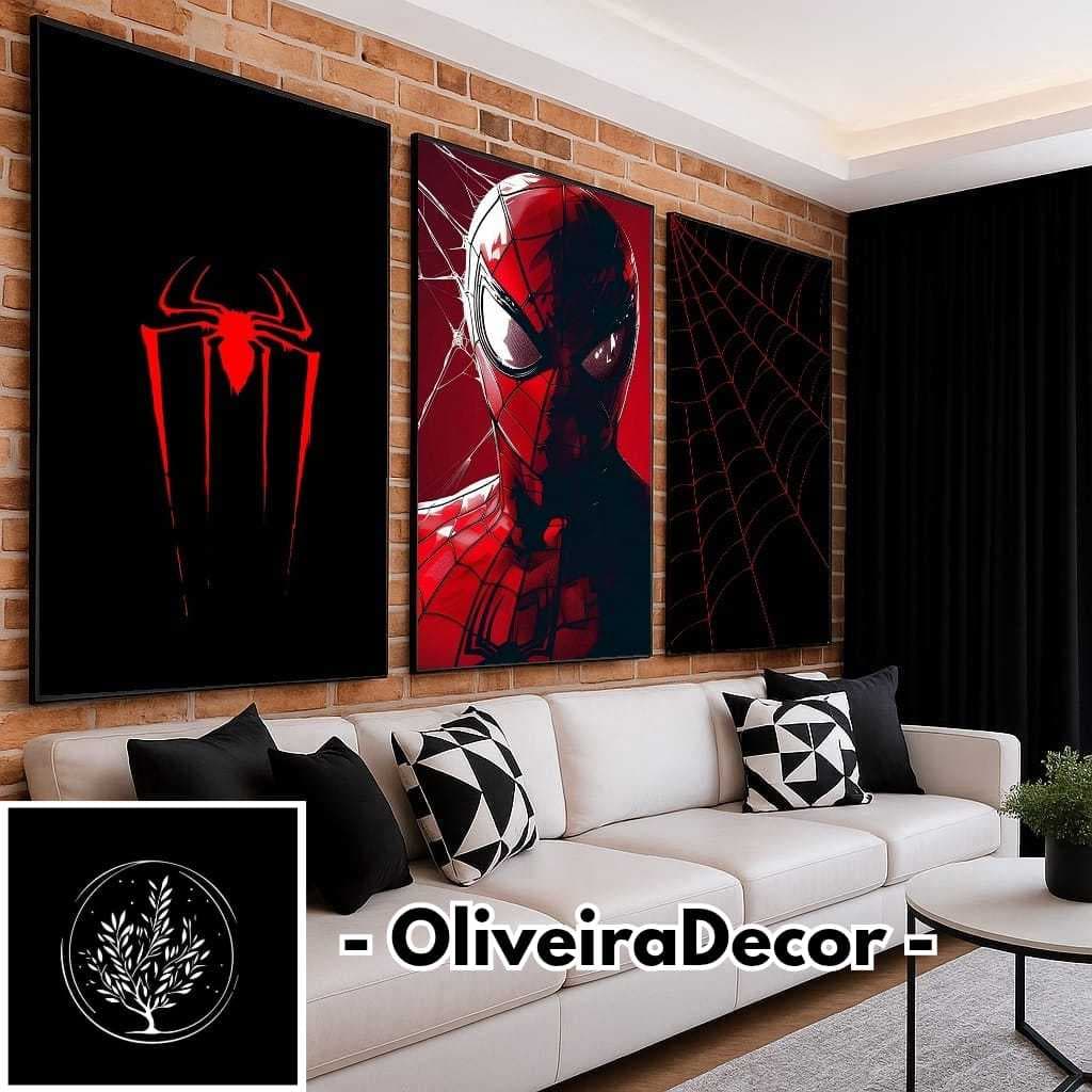 KIT QUADROS DECORATIVOS GEEK SUPER HEROI HOMEM ARANHA 3 PEÇAS DECORAR SALA QUARTO ESCRITORIO