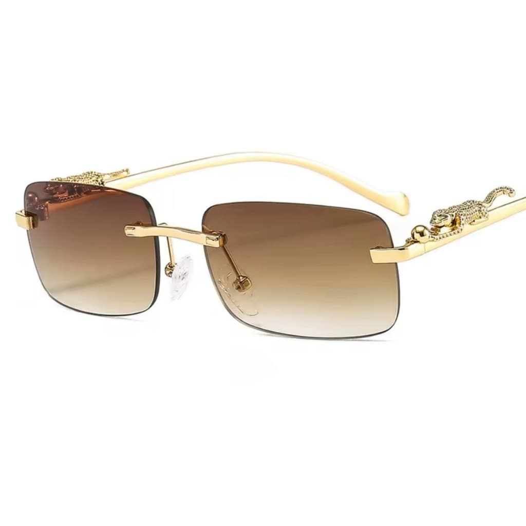 Óculos Feminino Masculino Quadrado Retângular Vintage Sem Aro Hastes de Metal Proteção UV