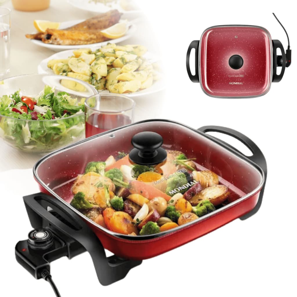 Panela Elétrica PE-49-RC MultiCook 1200W de Potência Red Ceramic Mondial