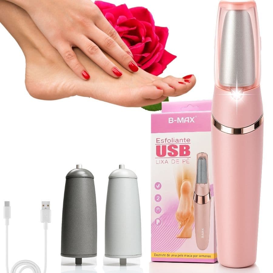 Lixadeira Elétrica para Pés Recarregável com 2 Rolos Esfoliantes e LED USB