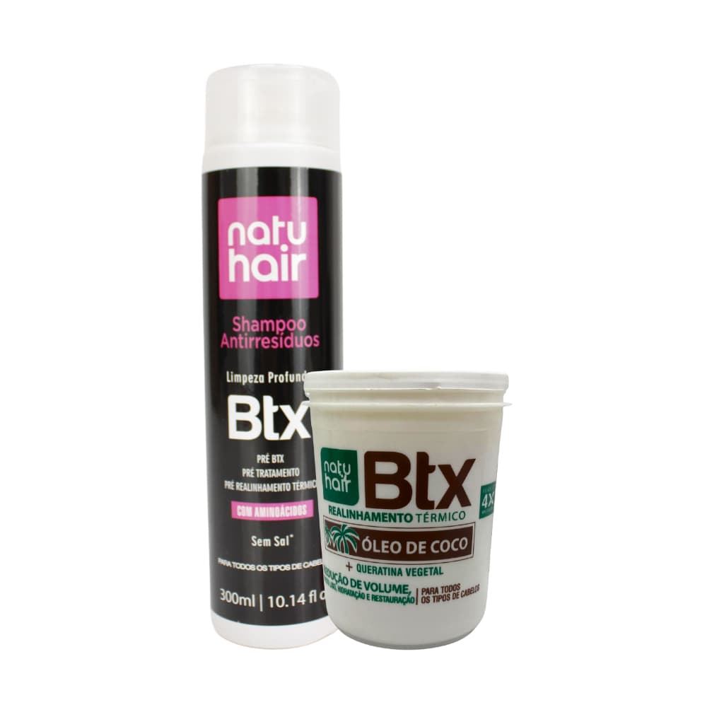 Kit Shampoo Antirresíduos + BTX Óleo de Coco NatuHair 210g