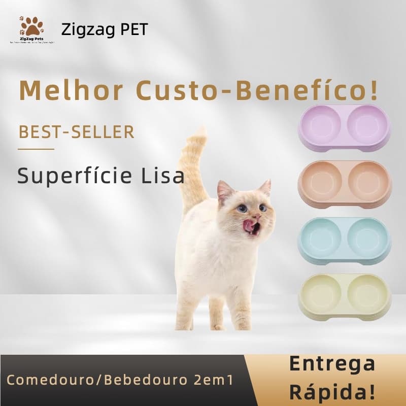 Comedouro/Bebedouro Tigela Dupla em Plástico para PET Gatos Cachorros