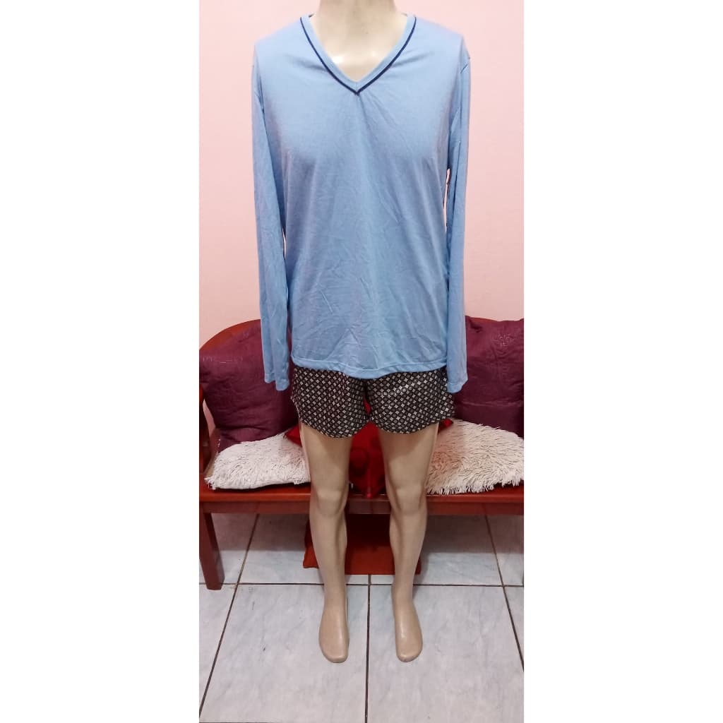 pijamas gola v masculino fechado conjunto curto tamanho g - usado