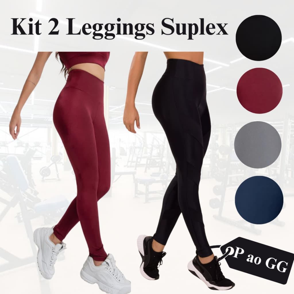 Kit 2 Calças Legging Feminina Suplex Cós Alto Fitness