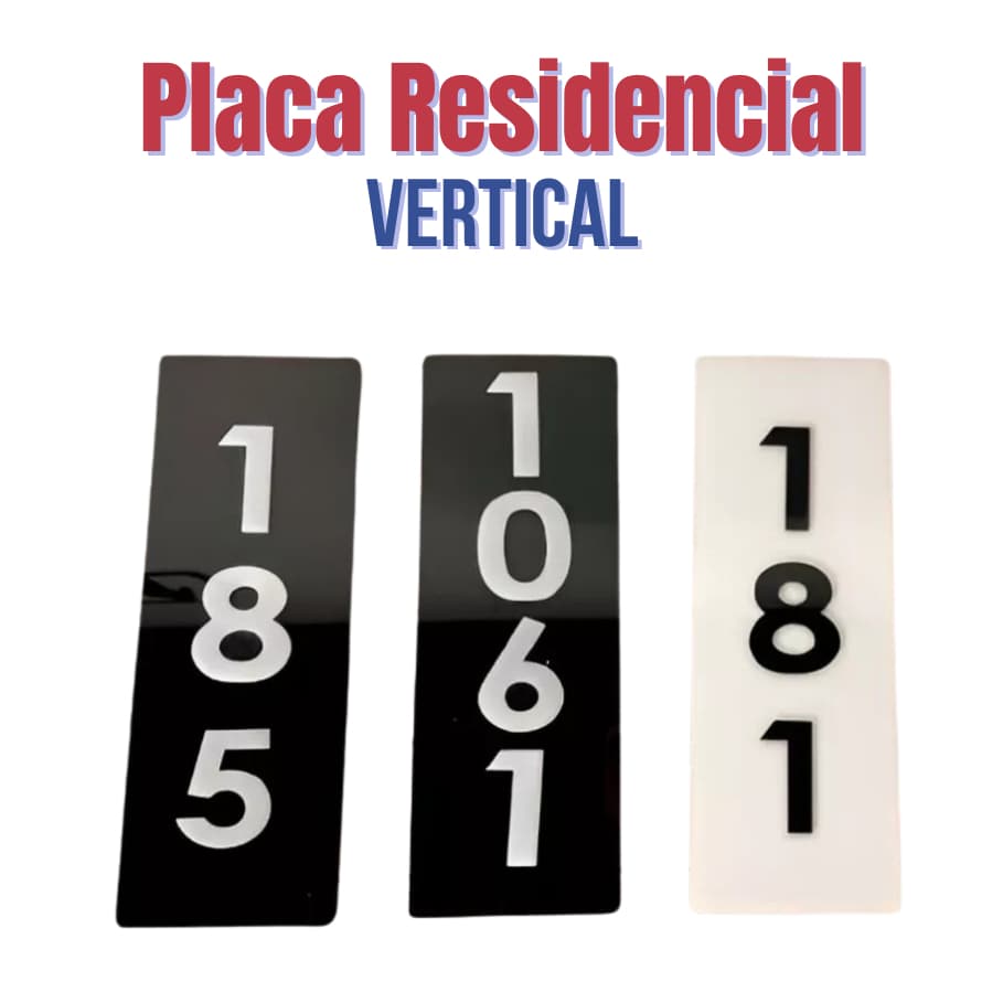 Placa Número Residencial Vertical em Acrílico Espelhado - Personalizado 22x08cm