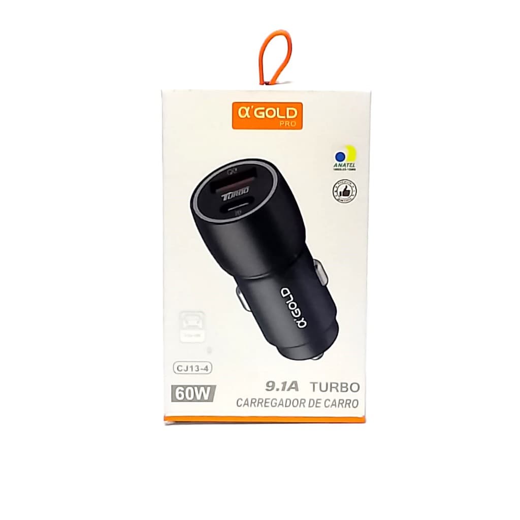 Carregador Veicular Turbo 60w Acendedor USB- C Ultra Rápido Carregador Para Carro