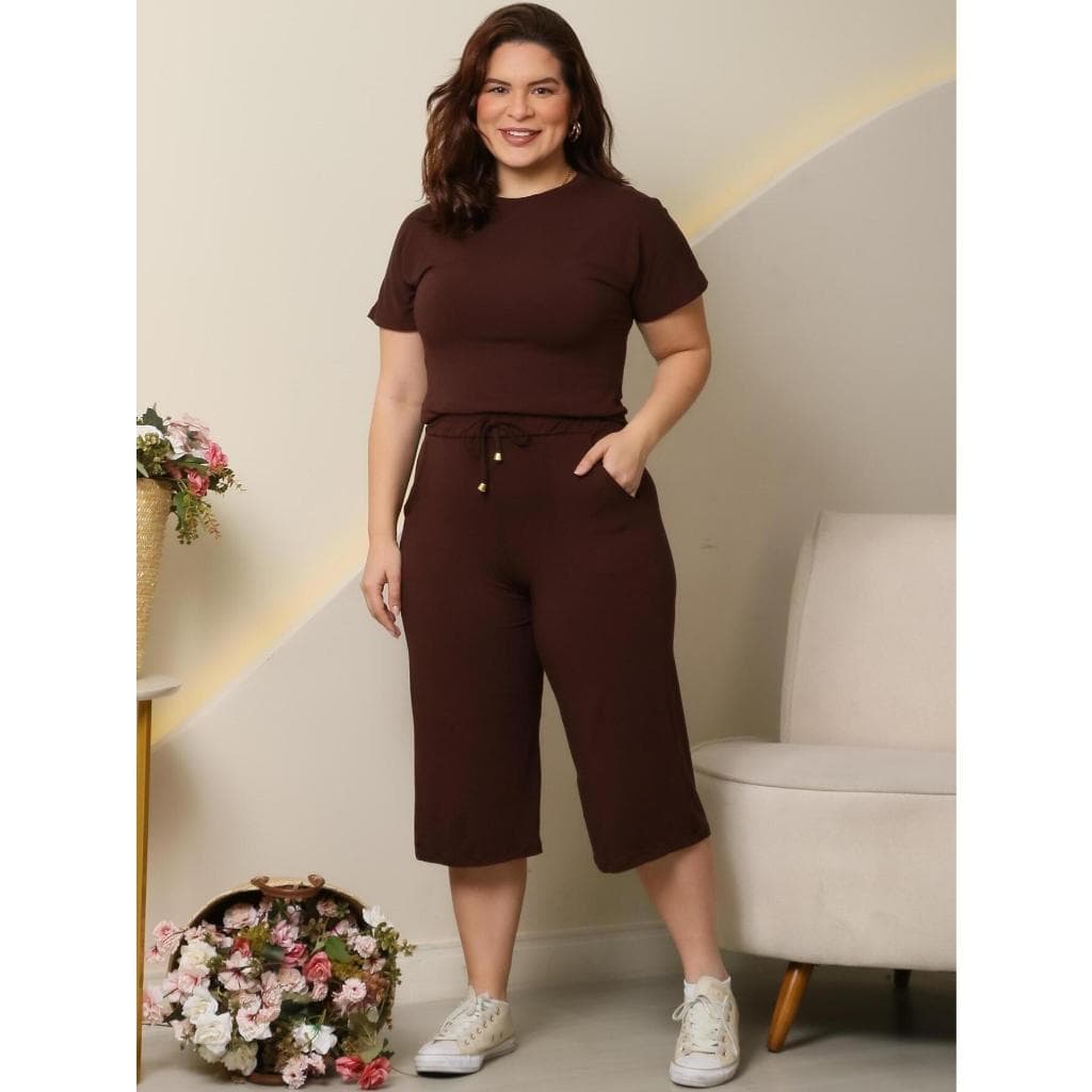 Conjunto feminino camiseta e bermuda/calça pantacourt bolso em Malha Premium, blusa elegante verão Plus Size GG G1 festa