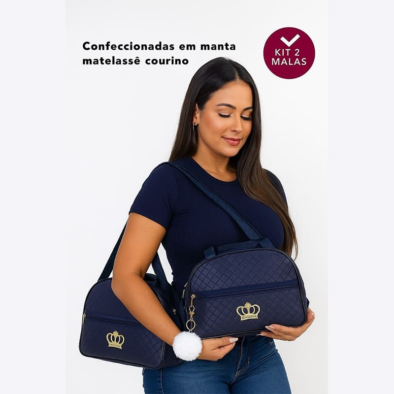 Kit Bolsa Maternidade 2 peças Varias Cores Lisas Mala Maternidade Mochila Maternidade Menino Menina Com POMPOM