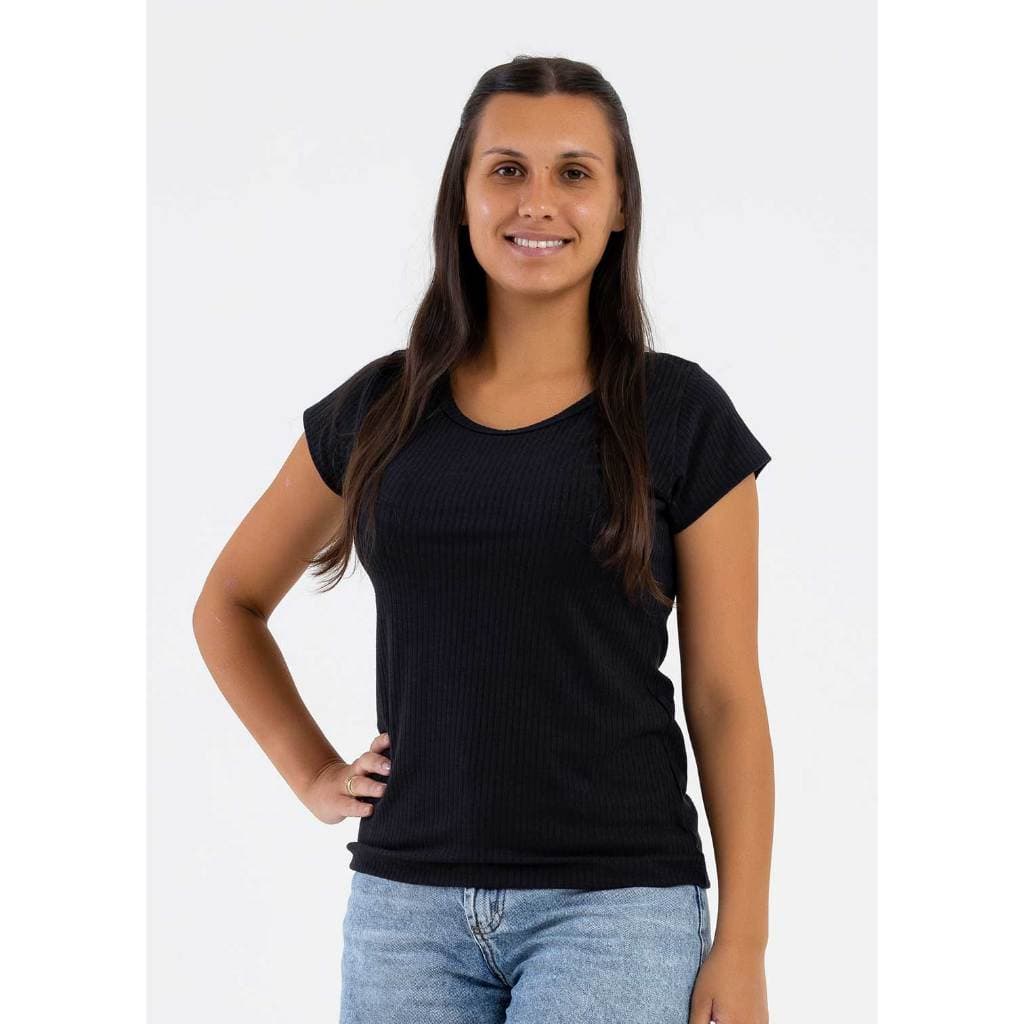 T-Shirt Canelada Feminina Manga Curta Camiseta Adulta Confortável