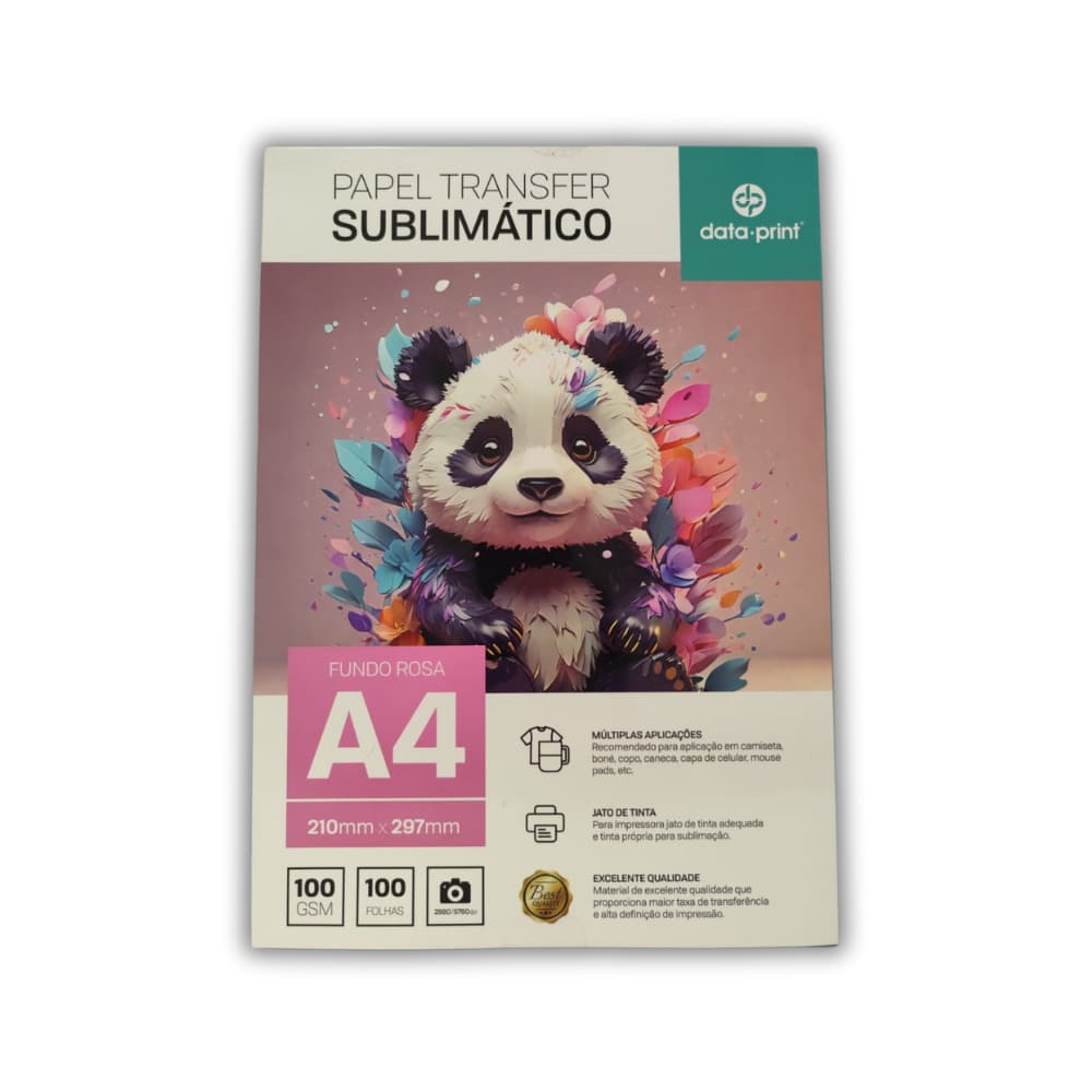 PAPEL SUBLIMATICO PANDA FUNDO ROSA A4 100GR - 100 FOLHAS POR CAIXA - PAPEL PARA SUBLIMAÇÃO