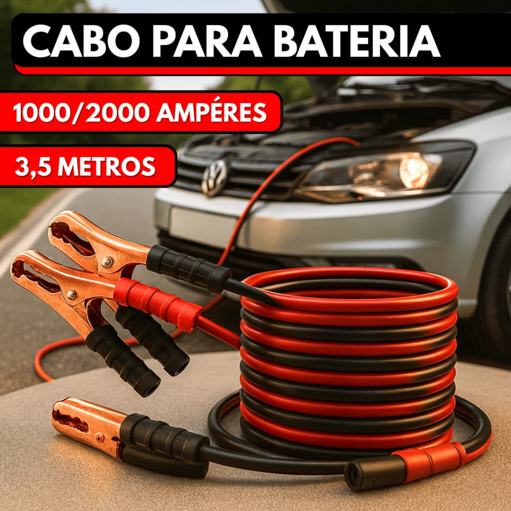 Cabo Para Bateria Chupeta de Carro 3,5 Metros 1.000 ou 2.000 Amperes