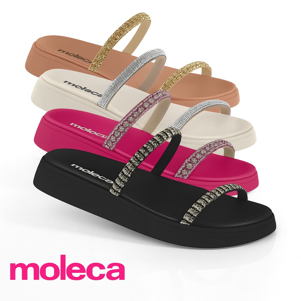Sandalia Moleca Papete Original Strass Feminina Conforto EVA Rasteira Rasteirinha Flat Birkena