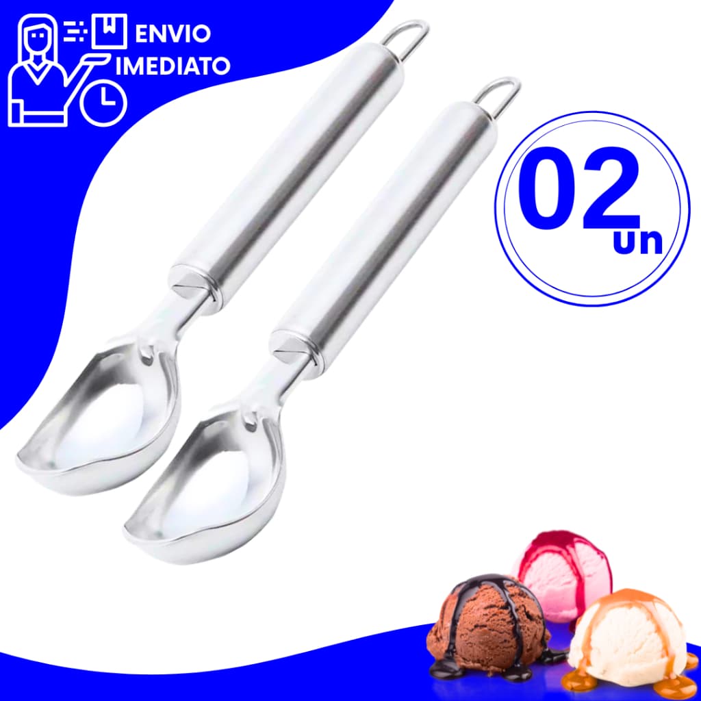 Kit Pegador De Sorvete Concha Colher Açaí Bola Aço Inox Top1 de Sobremesa Sorveteria Lanchonete
