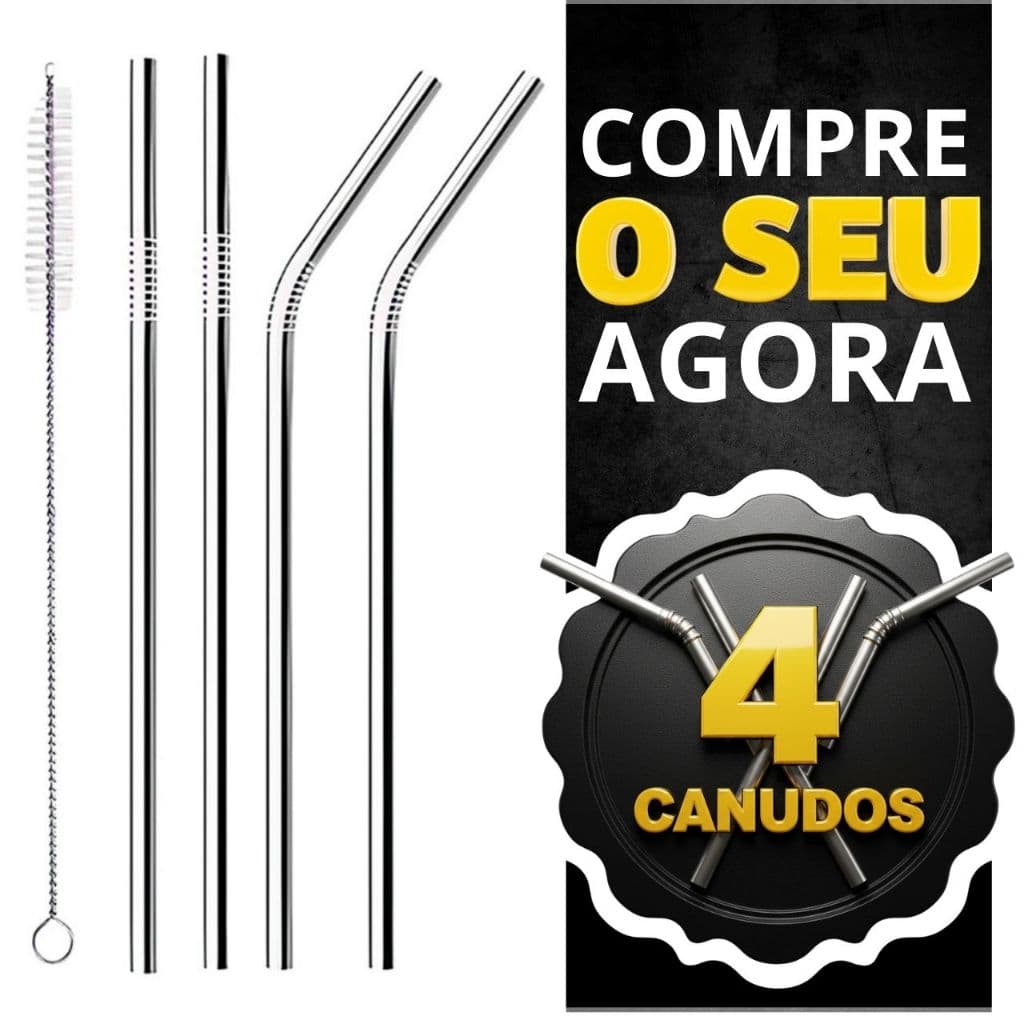 Combo 04 Canudos Inox Com Escova Ecológico Reutilizáveis Sustentáveis