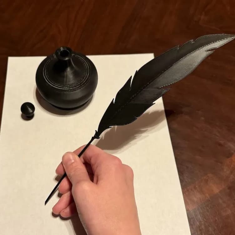 Pena e Tinteiro em 3D - Decoração Casa Escrivaninha etc