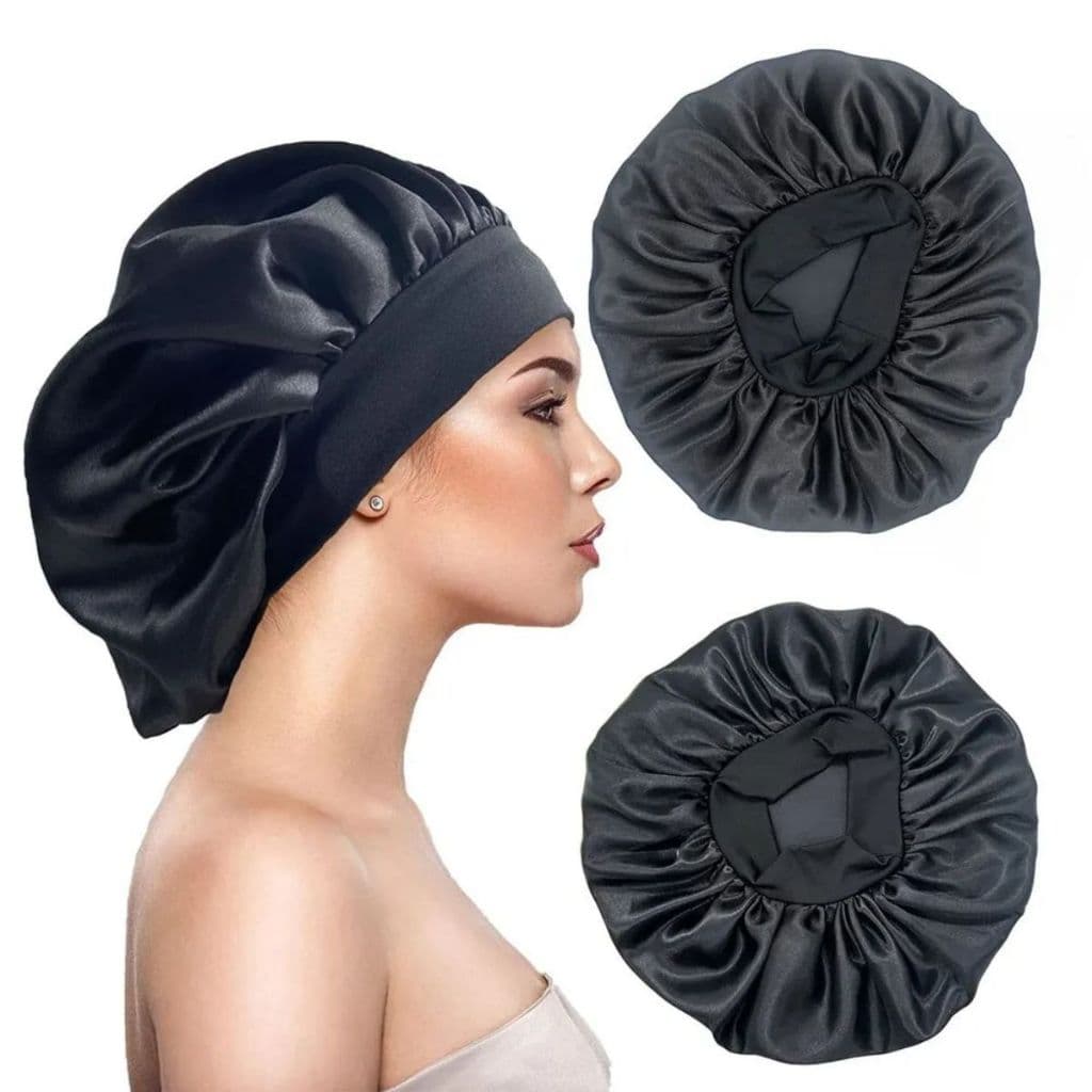 Touca de Cetim Faixa Grande Dupla Face Reduz Frizz e Absorção de Umidade para Todos os Tipos de Cabelo