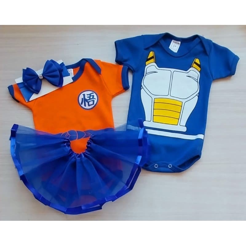 Kit Body Goku Com Tule E Laço - Fantasia Temático Infantil