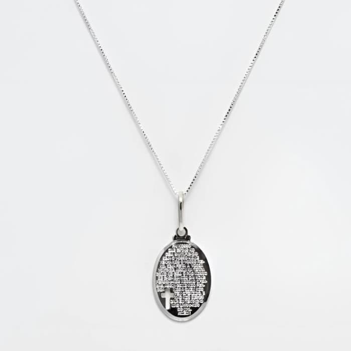 Colar Prata Medalha Oração Pai Nosso Oval Masculino Feminino