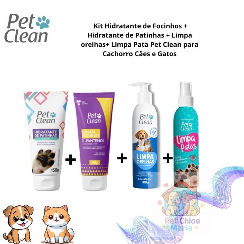 Kit Pet Clean 4 em 1 Higiene e Hidratante de Focinhos Patinhas Limpa Orelhas Limpa Pata
