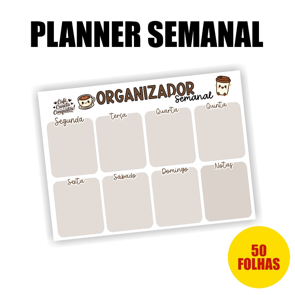 Planner semanal de Mesa 2026 - Bloco com 50 Folhas Destacáveis | Organização e Papelaria