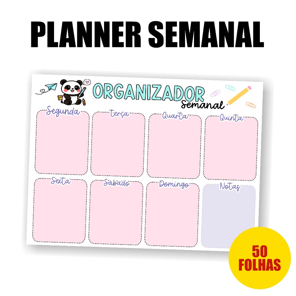 Planner semanal de Mesa 2026 - Blocado com 50 Folhas Destacáveis Anotações Pandinha Organização
