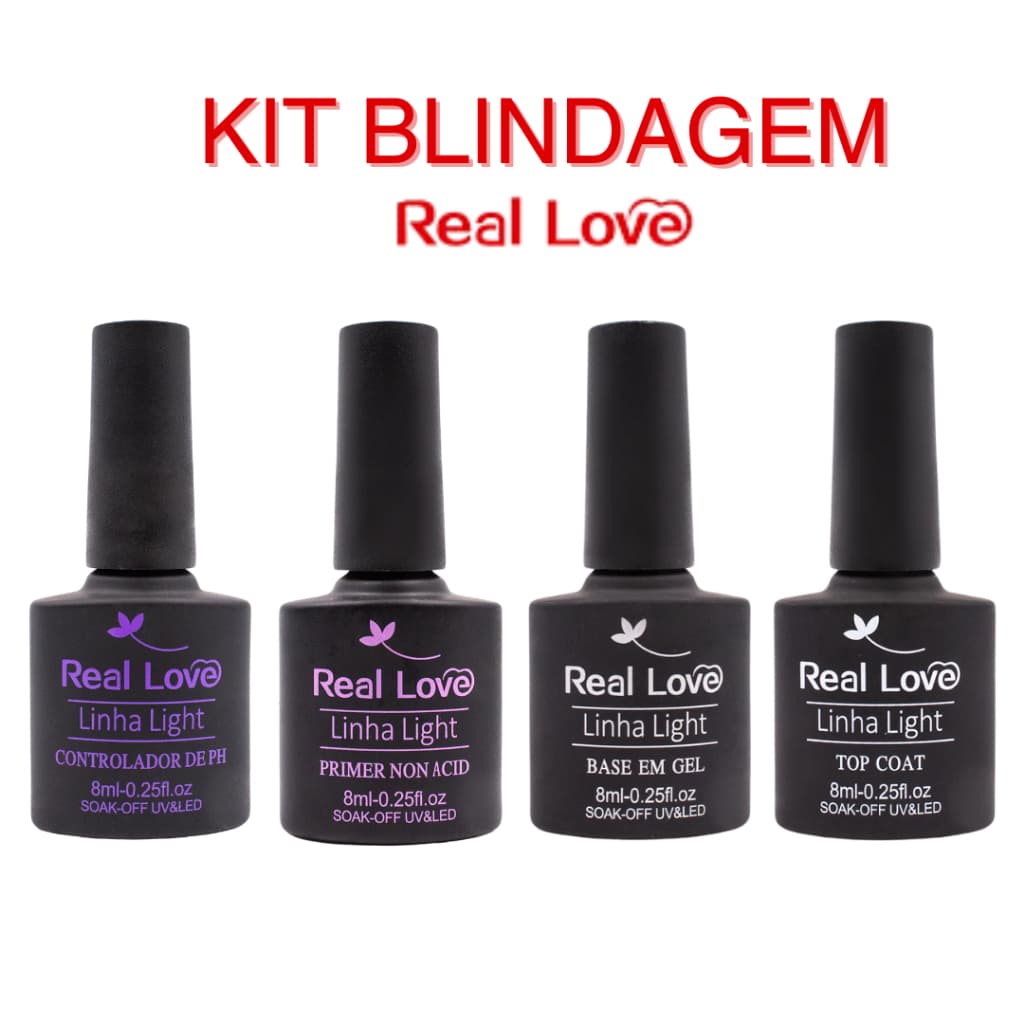 Kit Blindagem Real Love Completo 8ml Preparação e Finalização Alongamento Unhas
