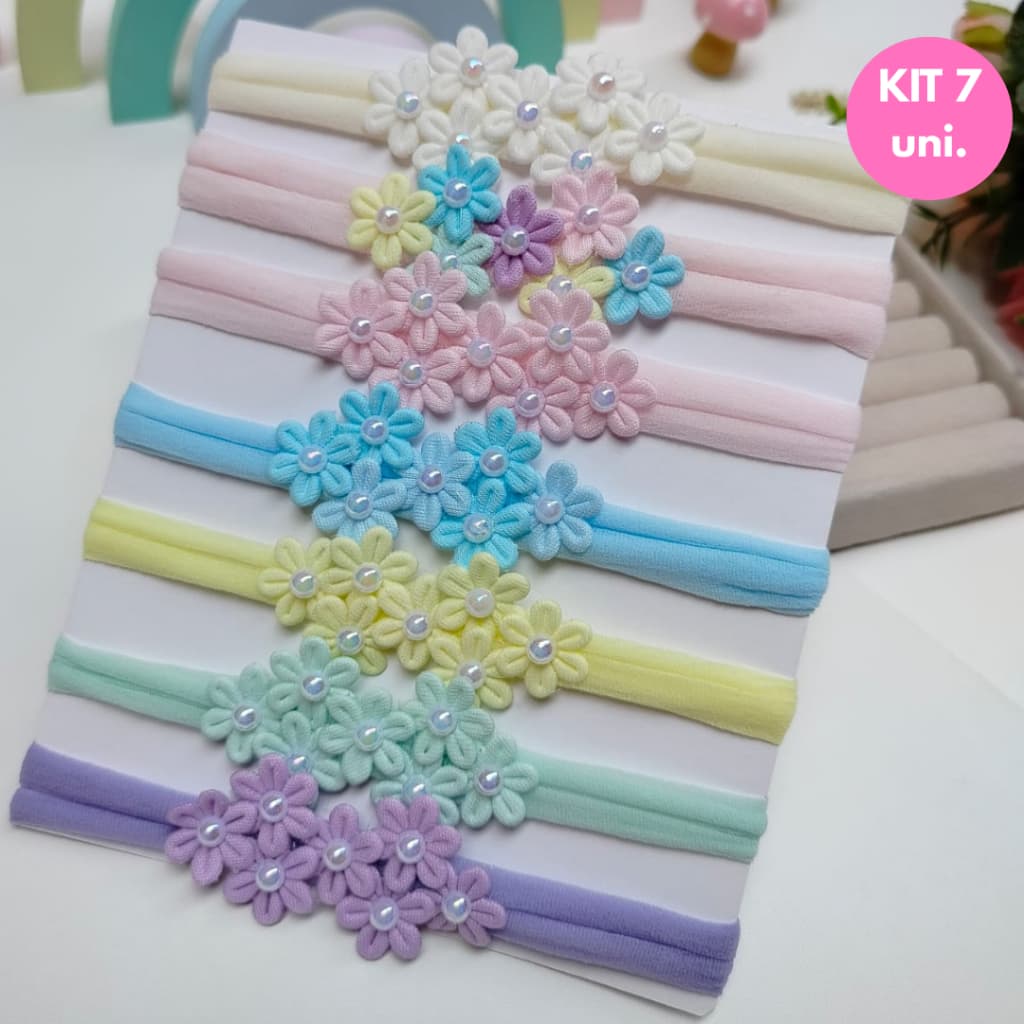 KIT 7 Faixinhas Baby Flor para Bebê RN | Tiara Recém-Nascida Enxoval de Menina Acessórios Delicados
