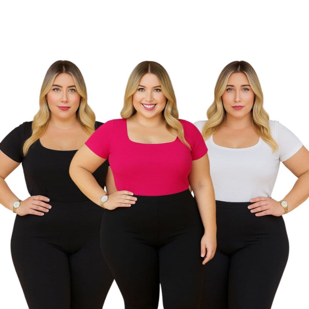 BLUSA PLUS SIZE ELEGANTE FEMININA MANGA CURTA SUPLEX ALGODÃO POLIAMIDA CAMISETA LISA DECOTE QUADRADO