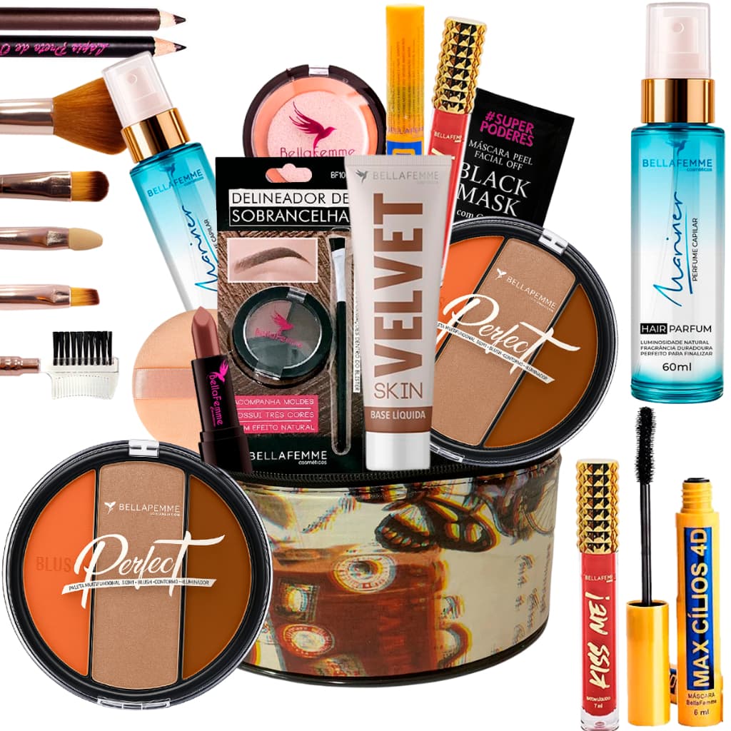 Kit Maquiagem Com Maleta Base Pó Compacto Batom Sombra Rímel