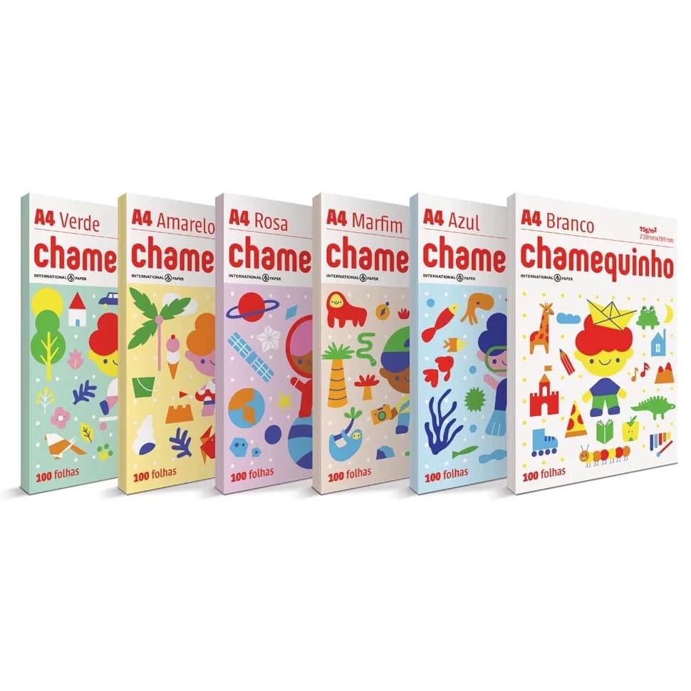 Papel Sulfite A4 75gr 100 Folhas Coloridas Chamequinho