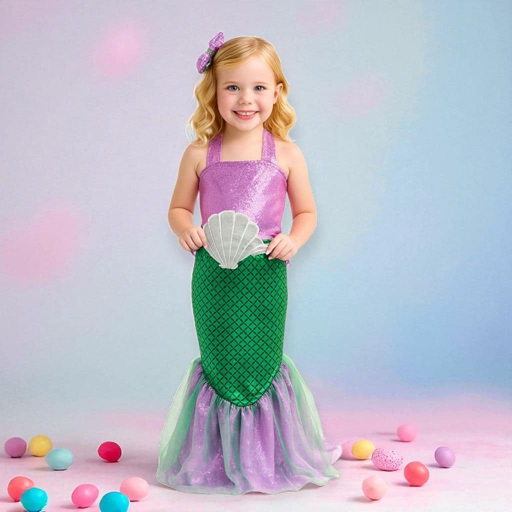 Fantasia Roupa Infantil Pequena Sereia Princesa Ariel Cauda Com Laço Luxo Fofa Eventos Festas