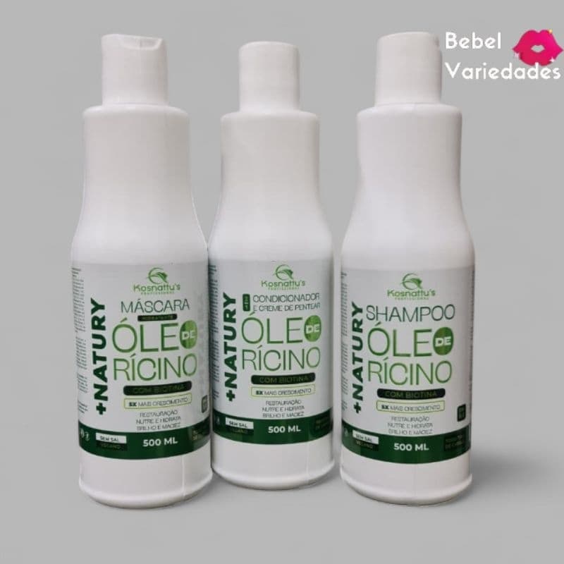 Kit Capilar Óleo de Rícino com Biotina Kosnattus 3 Itens