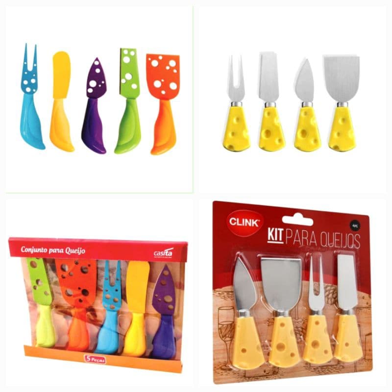 Conjunto Para Queijo 4 / 5 Peças Inox Kit Para Queijo Colorido