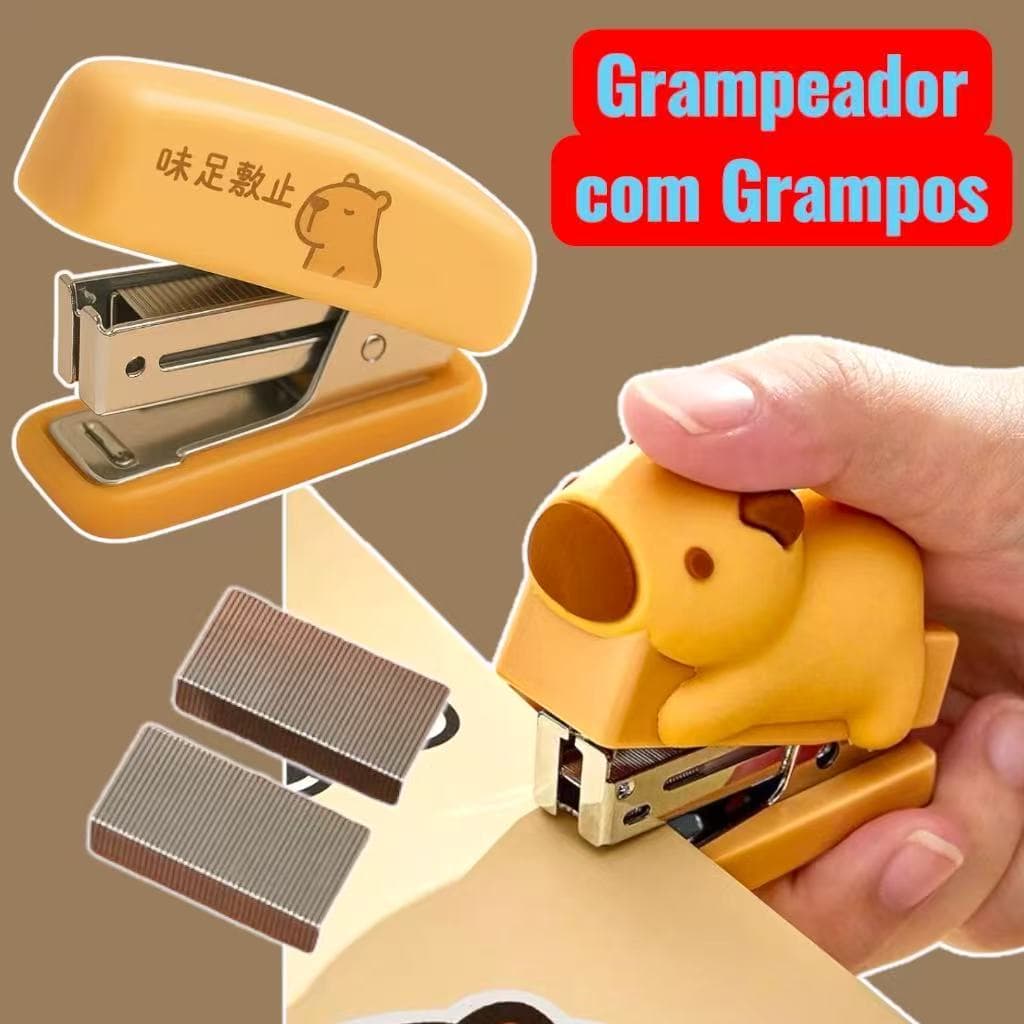 3D / Estampa Capybara Mini Grampeador Com Grampos De Papel De Carta Encadernador Material 400 Grampos 24/6 Ou 26/6