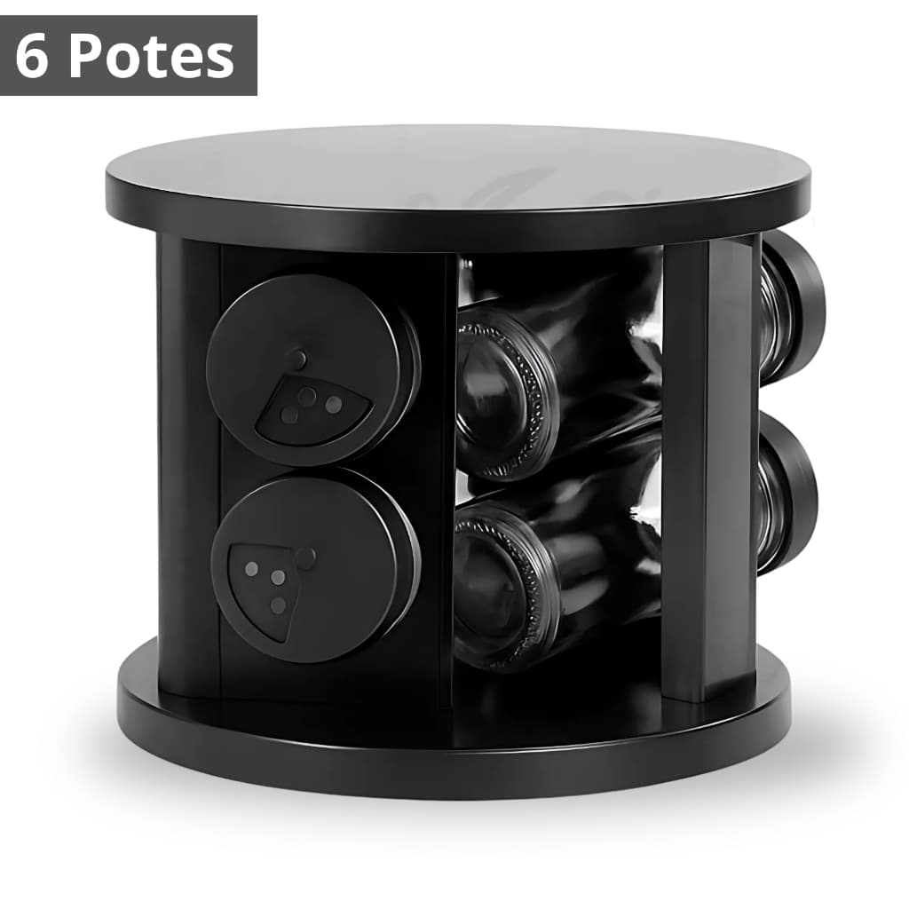 Porta Condimentos Giratório Tempero 6 Potes Preto De Vidro