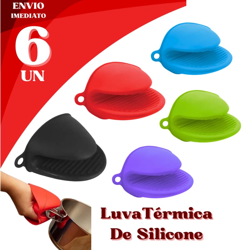 Jogo 6 Luva Térmica de Silicone Cozinha Forno Fogão Churrasco Resistente ao Calor Proteção