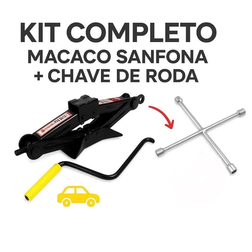 Kit Macaco Sanfona Universal 1 Tonelada + Chave De Roda Cruz 17-19-21-23mm Profissional