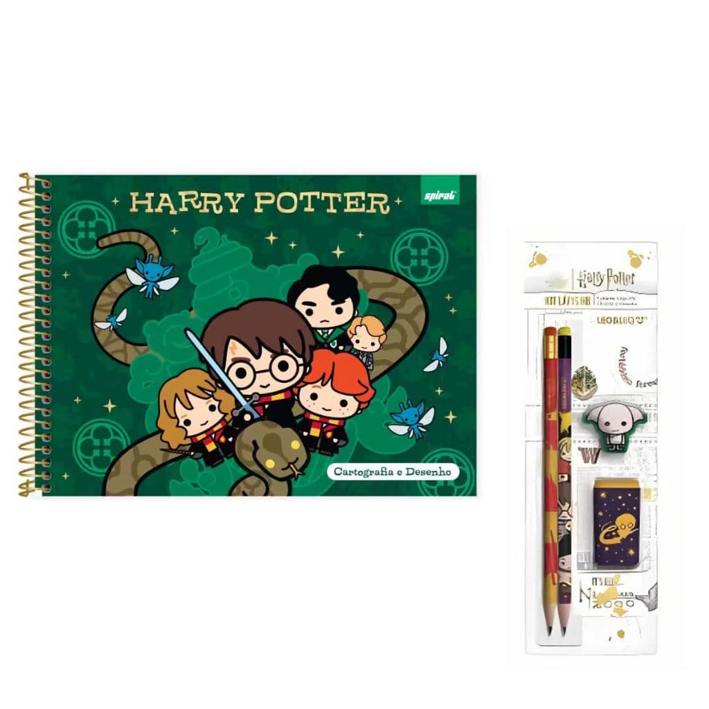 Caderno Desenho Harry Potter + Kit Escolar  Harry Potter – Organização e Magia em um só produto